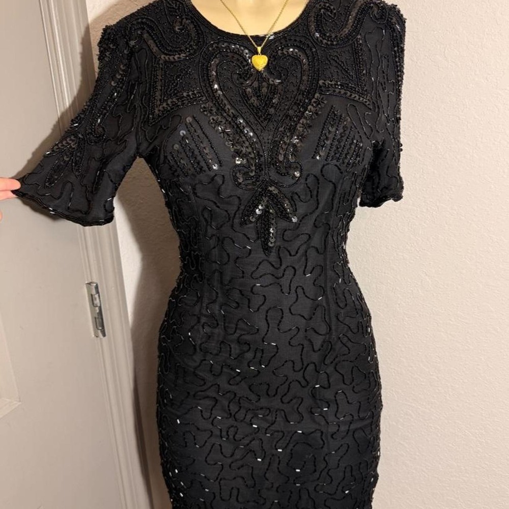 Beautiful Silky Nites black beaded dress with sequin embellishments - Picture 2 of 7